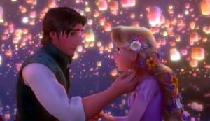 Rapunzel and Eugene in boat, in Tangled